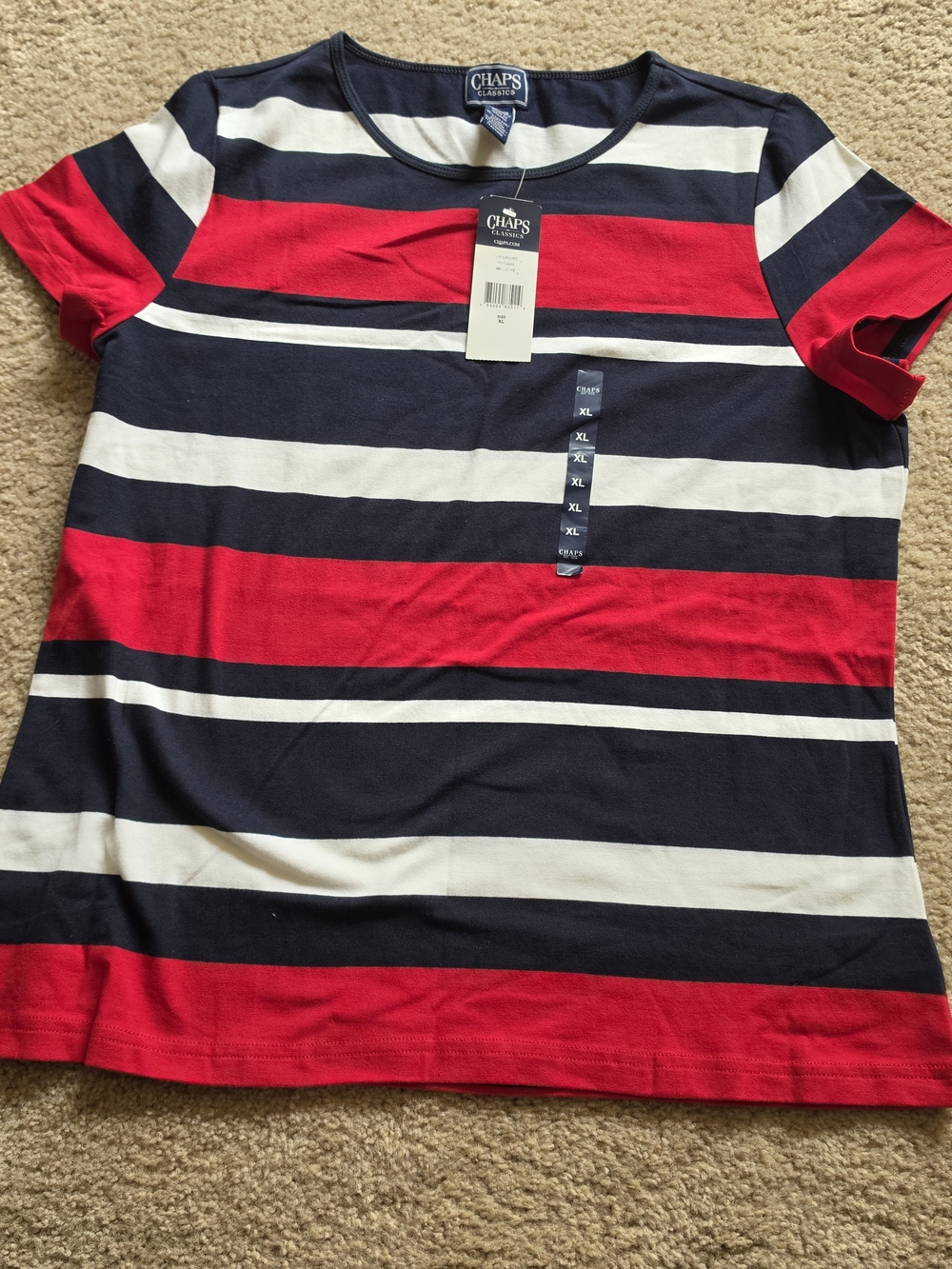 Chaps Red, Navy & White Striped Short Sleeve Tee XL